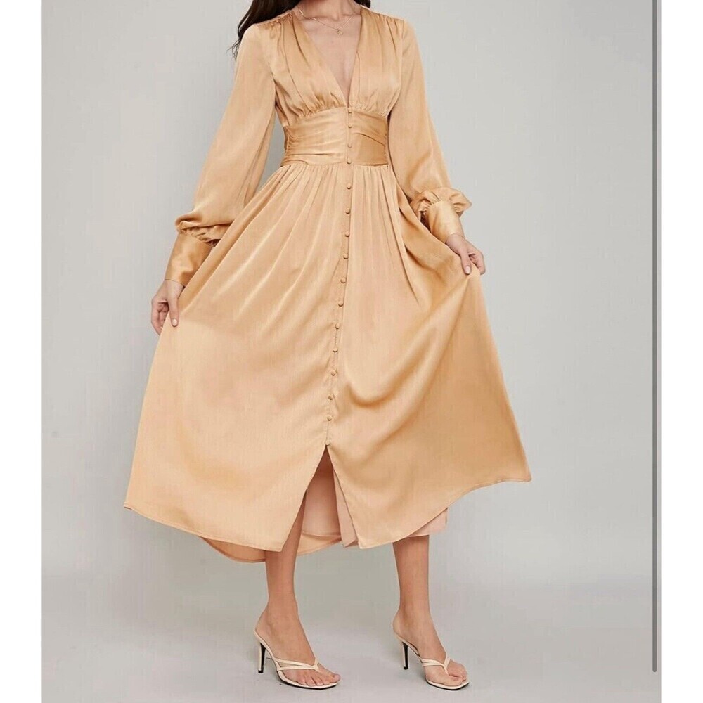 Maxi dress modern ball women gowns gold casual romantic chic flowy Moft  L.